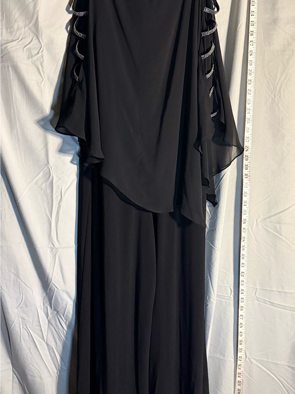 MSK Black wide-leg jumpsuit with rhinestone cage sleeves